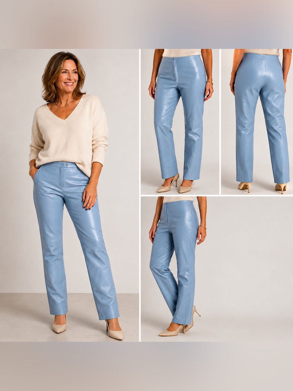 Margaret Godfrey Vintage Blue Genuine Leather Pants Size 12 Straight Leg
